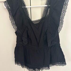Women's Black Lace-Trim Peplum Camisole